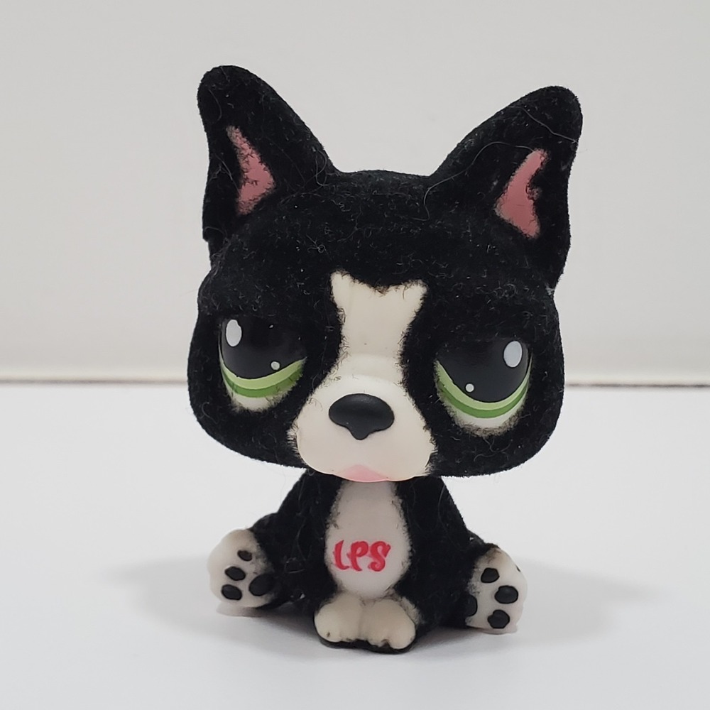 Littlest Pet Shop LPS #978 Messiest French Bulldog Hasbro Flocked Dog